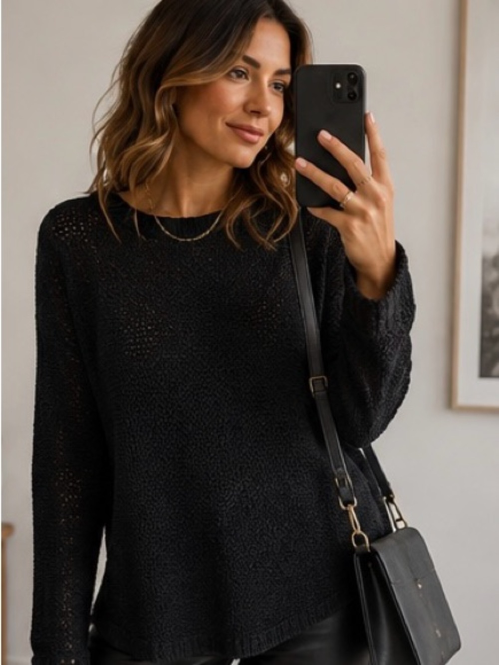 Vero Moda Midnight Black Open-Knit Pullover Classic Chic Size S Lightweight